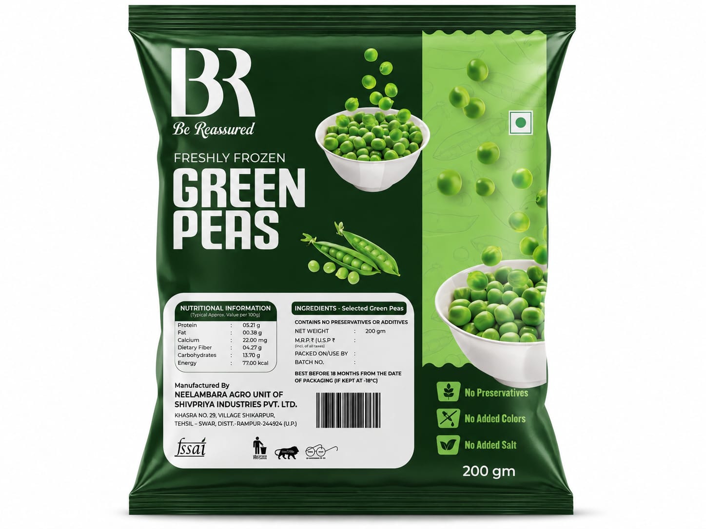 BR Freshly Frozen Green Peas 200g Pack